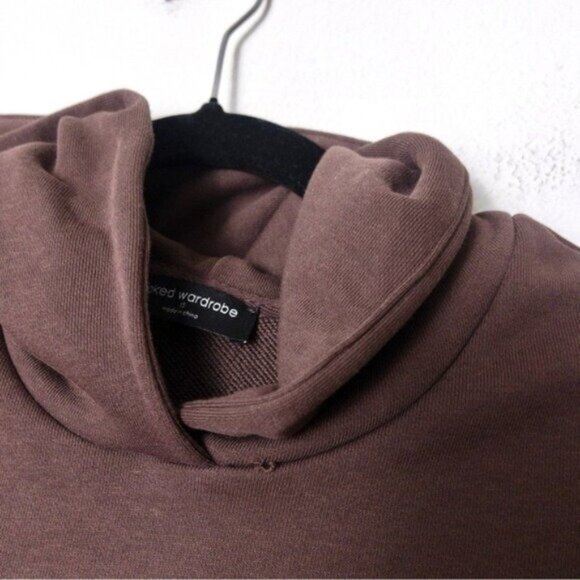 NWT Naked Wardrobe Keep It Chill Hooded Sweatshirt XS Chocolate Oversized Terry - Picture 5 of 11